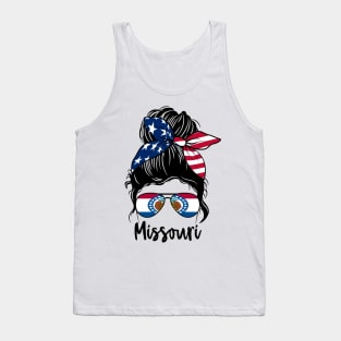 Missouri girl Messy bun , American Girl , Missouri Flag Tank Top